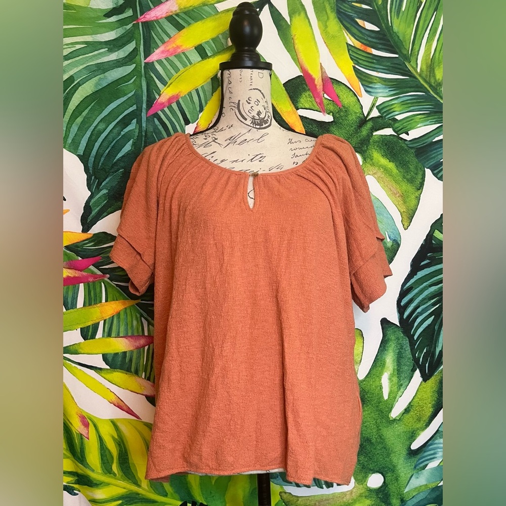 Madewell Texture Thread M Orange Flutter Sleeve Relaxed Oversized Fall Blouse